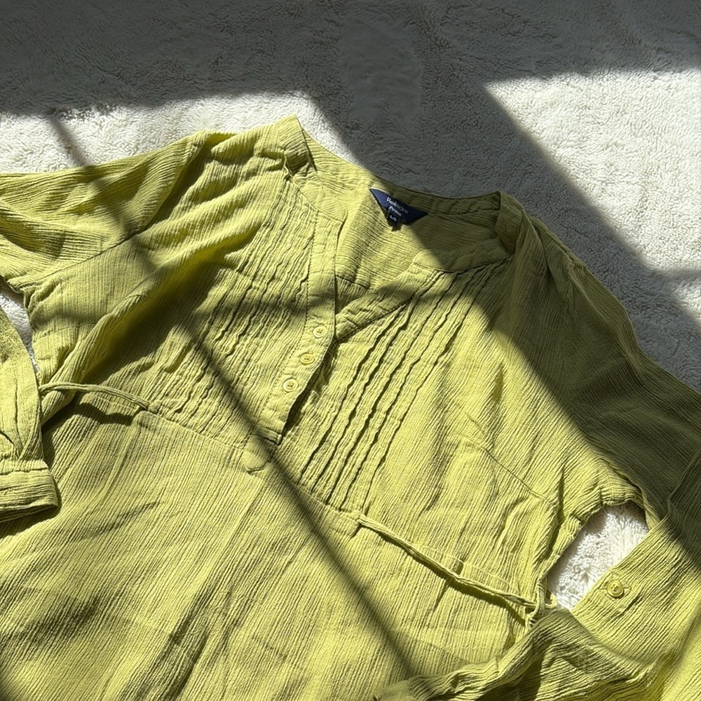 Reitmans Chartreuse Tunic Size Large Petite | Boho Style | Pin-Tuck Blouse | - Picture 4 of 8